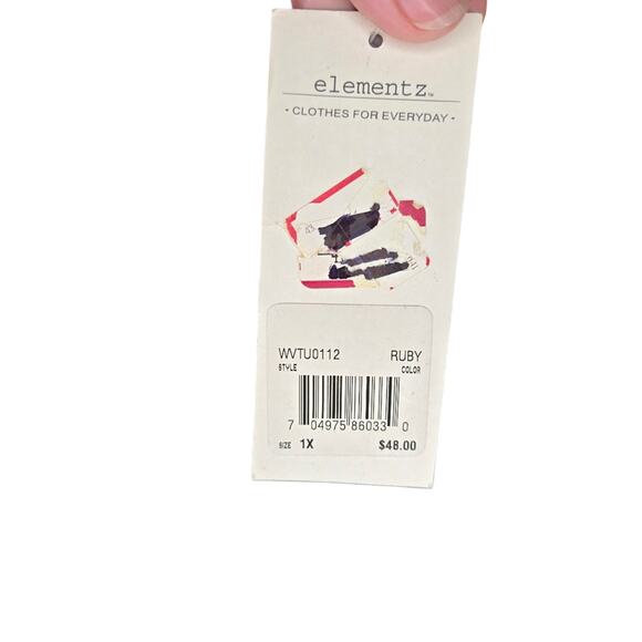 Elementz Ruby Red Velvet Top 1X - NWT 0264 - Picture 4 of 8